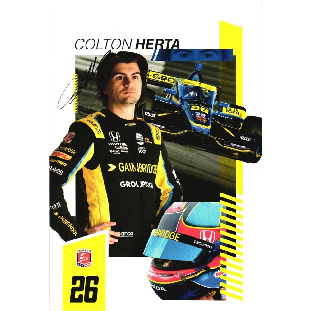 Colton Herta Signed IndyCar Driver 7x10 Hero Card Photo Gainbridge Design